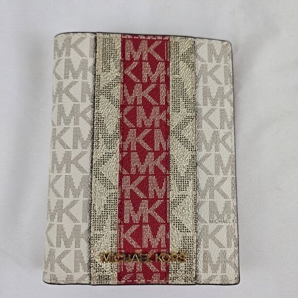 MICHAEL Michael Kors Jet Set Passport Holder Cream Red Gray Logo on Front NWOT - Picture 1 of 13